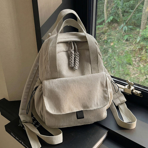 Cord-Backpack with Multiple Compartments and Reinforced Bottom Bowlift
