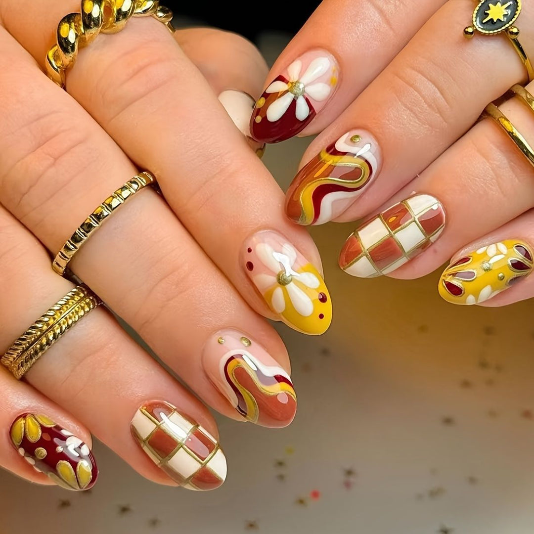 Floral Art Acrylic Nail Set Bowlift