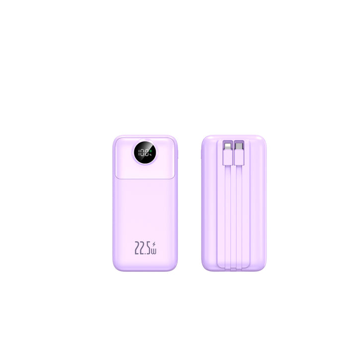 Compact power bank with integrated charging cables and digital charge level indicator Bowlift