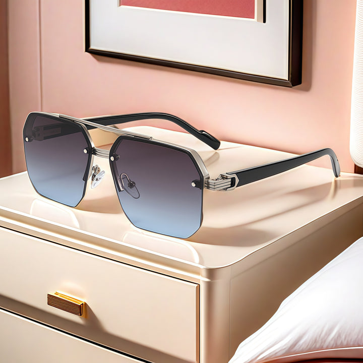 Oversized Geometric Metal Rimless Sunglasses Bowlift