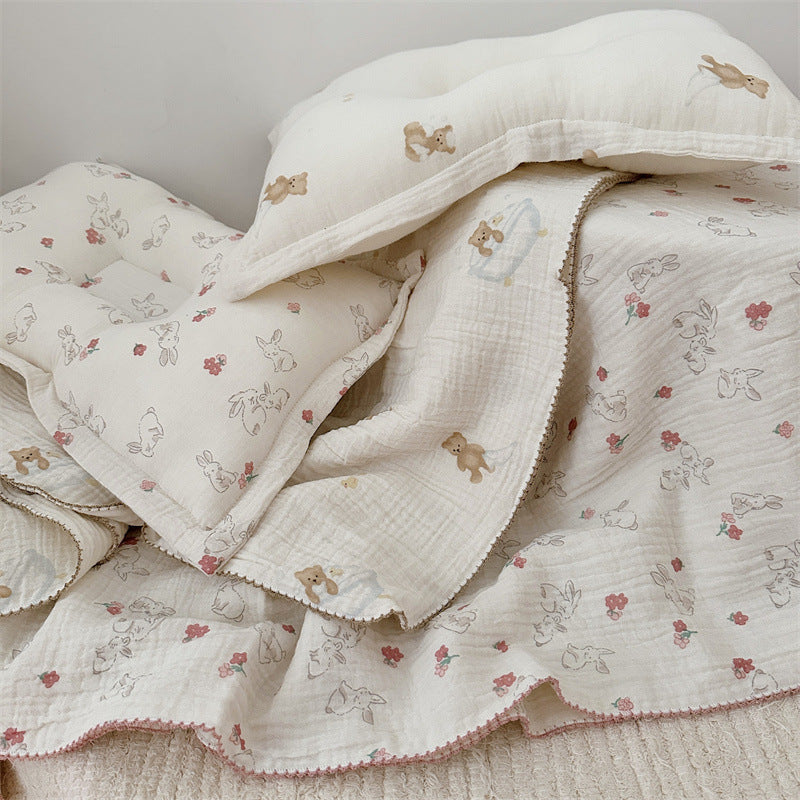 Unisex Cozy Muslin Blanket with Cute Rabbit Design Bowlift