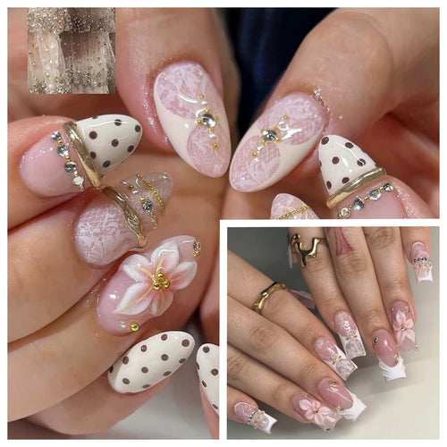 Elegant Floral Lace Design Press-On Nail Tips Bowlift
