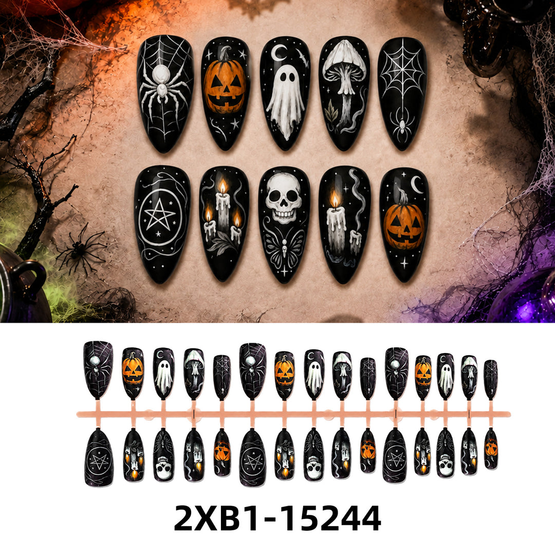Acrylic nail set with creative Halloween motifs Bowlift