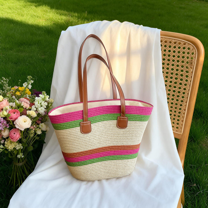 WoColorful Straw Beach Tote Bag Bowlift
