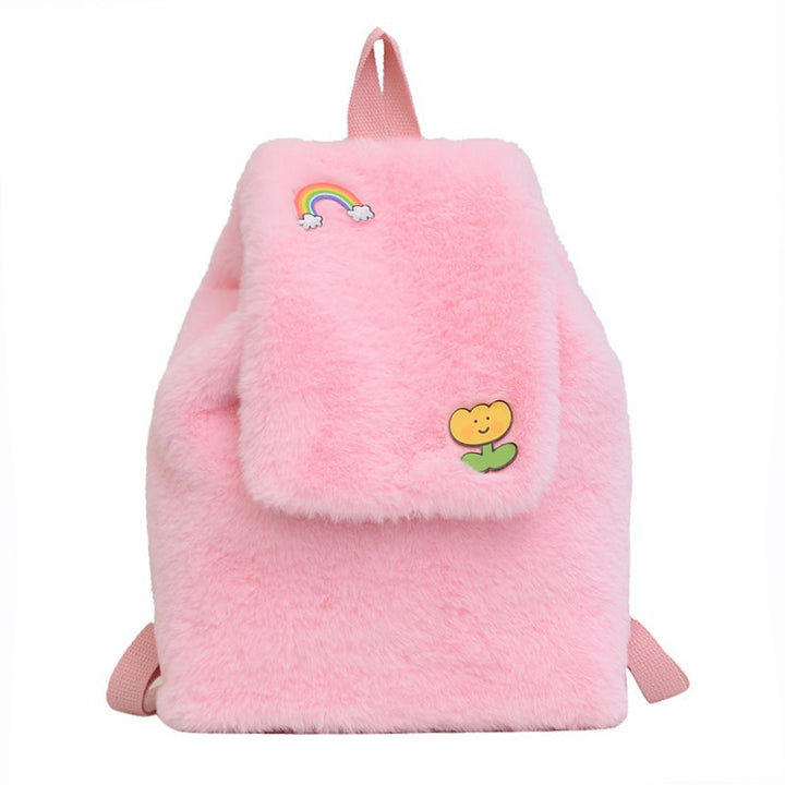 Plush Backpack with Colorful Appliqués Bowlift
