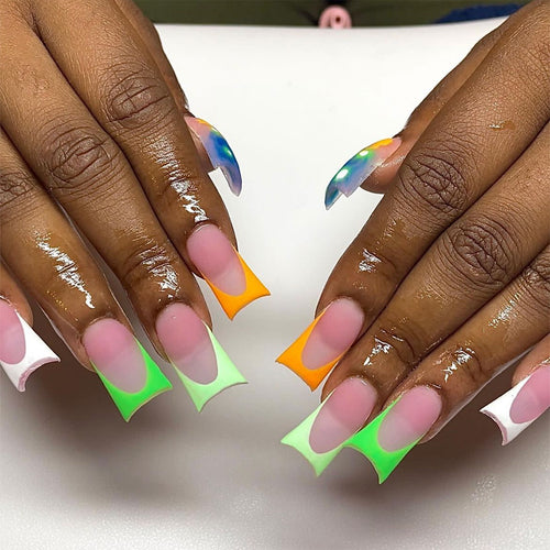 Artistic Press-On Nail Set with Unique Colorful Tips Bowlift