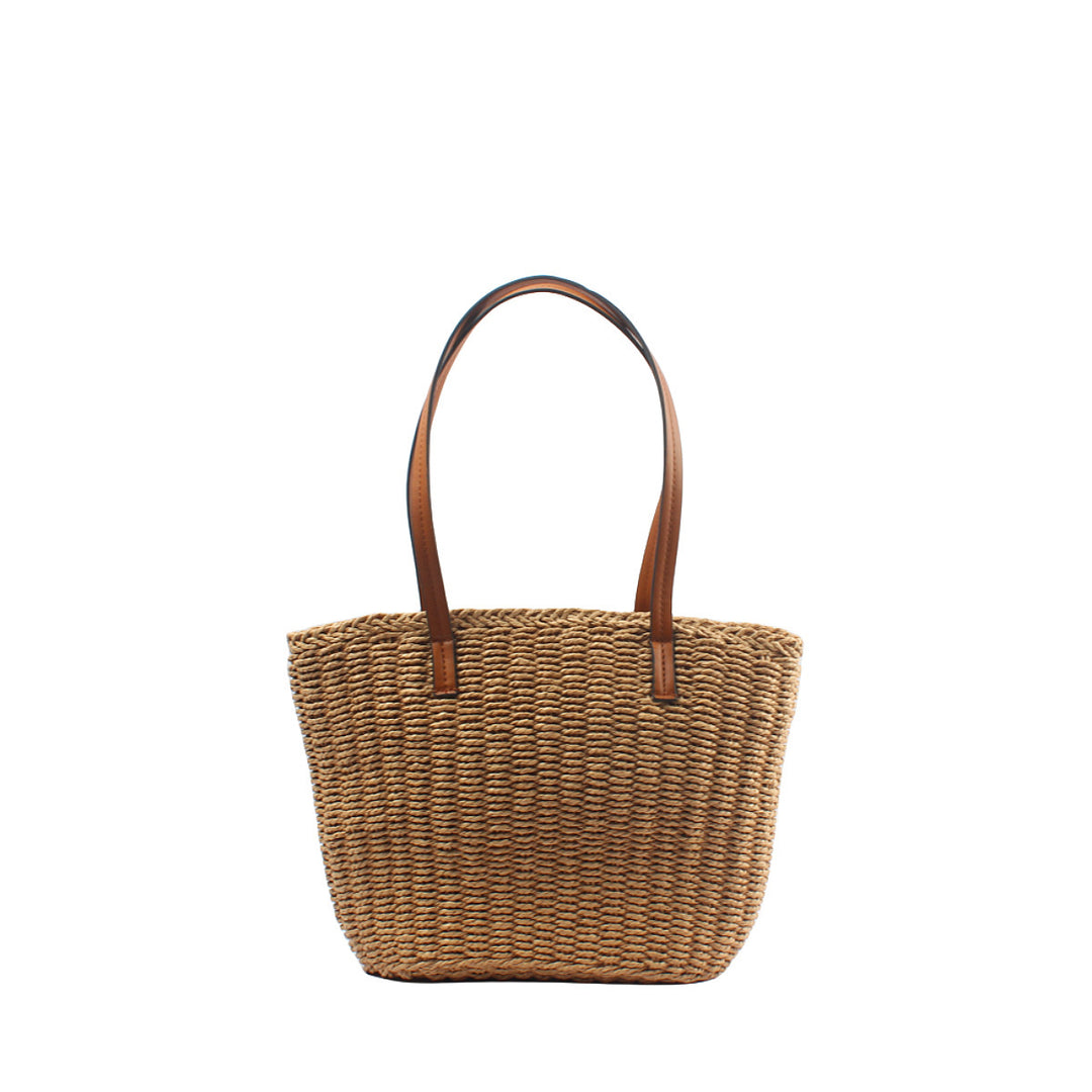Natural straw bag with elegant leather handles Bowlift