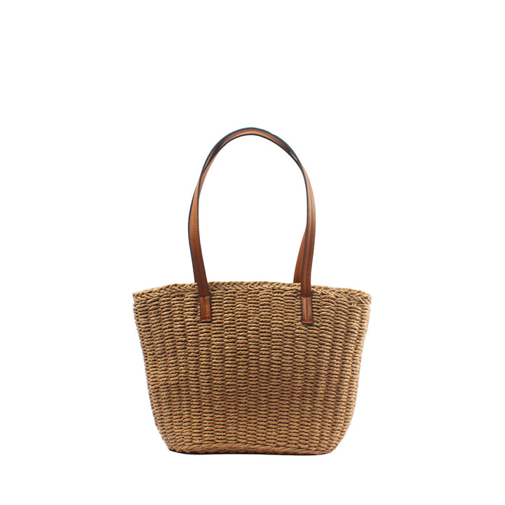 Natural straw bag with elegant leather handles Bowlift