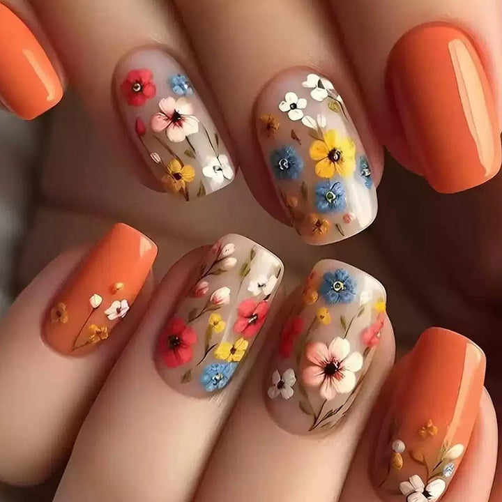 Floral Patterned Press-On Nail Enhancements Bowlift