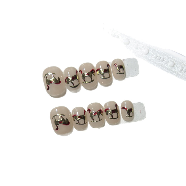 Decorative Press-On Nail Art Set with Gold Accent Designs Bowlift