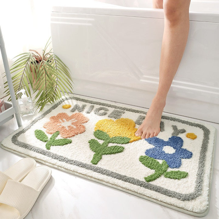 Unisex Leaf Design Plush Bathroom Mat Bowlift