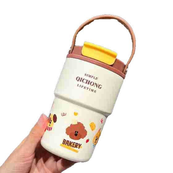 Women practical insulated drinking bottle with integrated carrying handle Bowlift