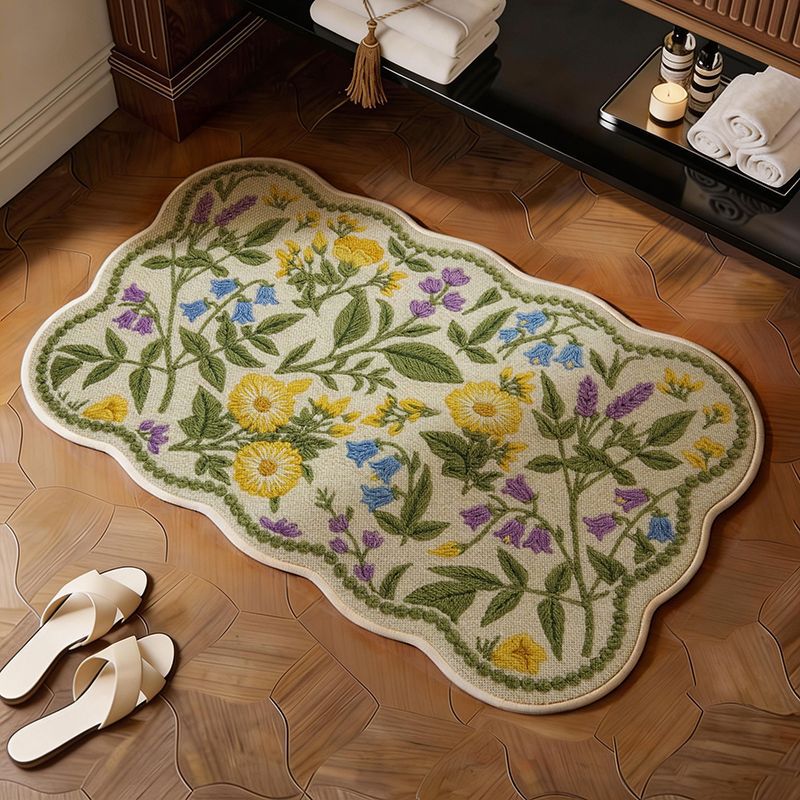 Embroidered Floral Bath Mat