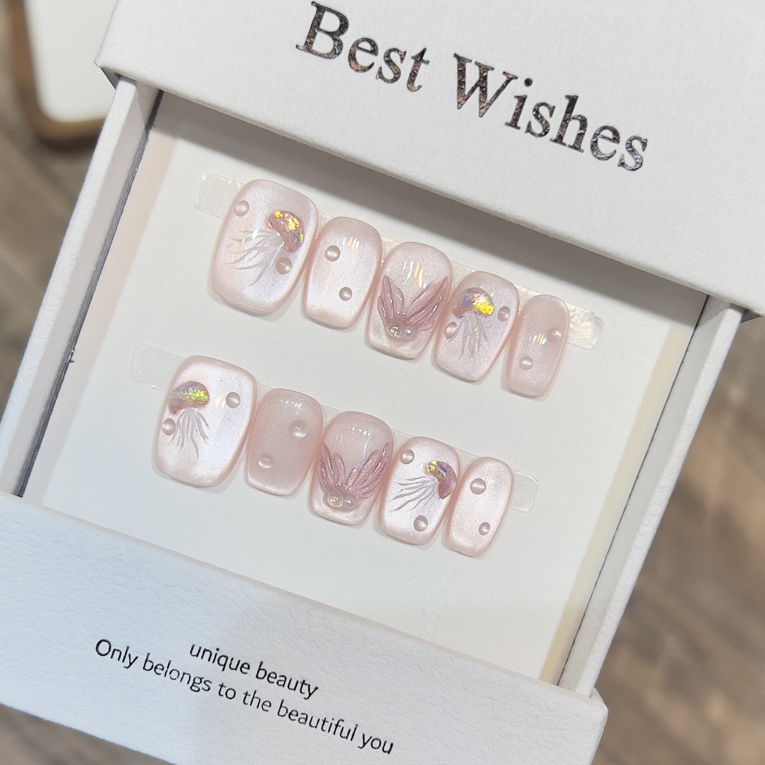 Elegant Press-On Nail Art Set with 3D Flourish Design Bowlift