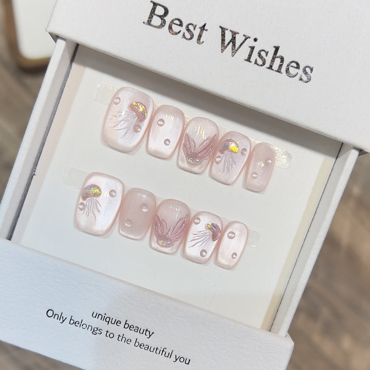 Elegant Press-On Nail Art Set with 3D Flourish Design Bowlift