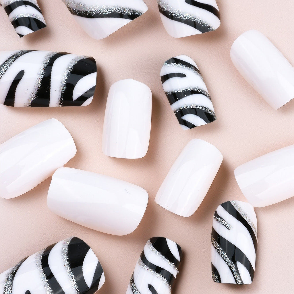 Zebra Striped Nail Art Extensions Bowlift