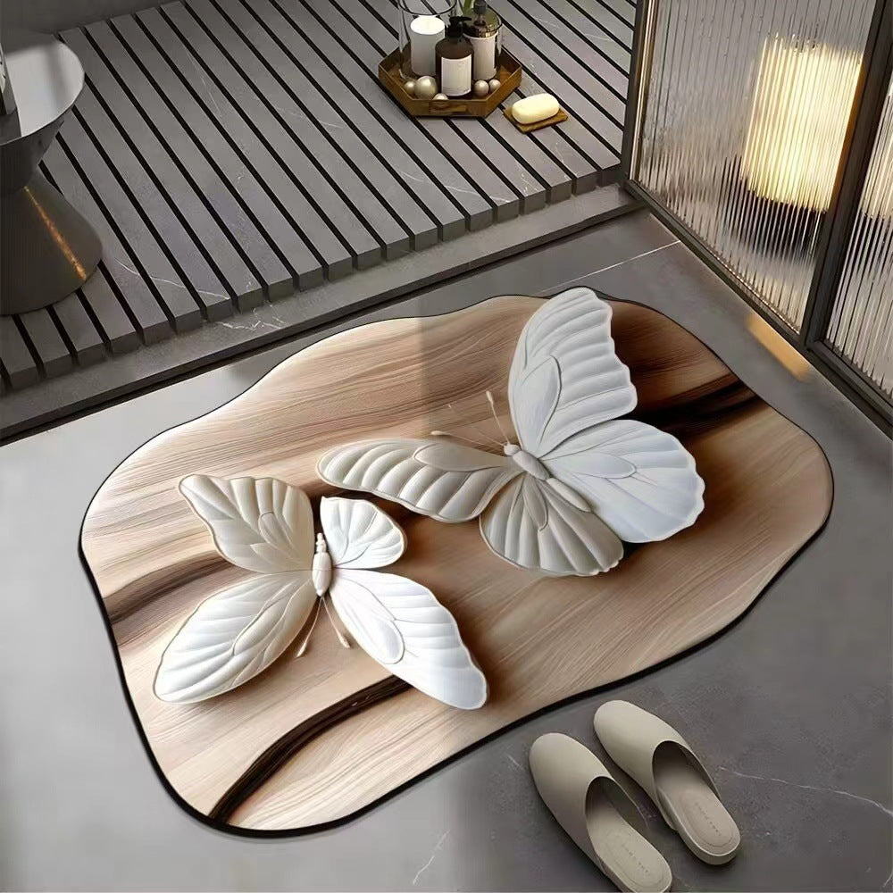 Artistic Butterfly-Design Bath Mat