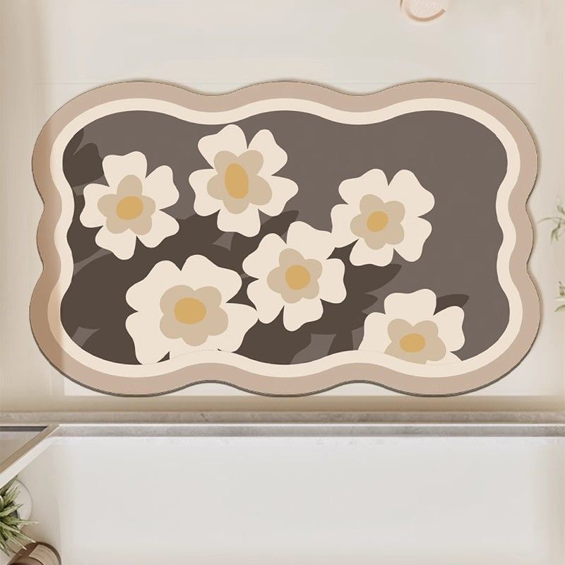 Absorbent Floral Print Bath Mat Bowlift