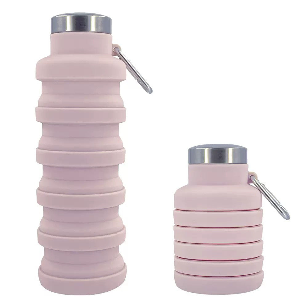 Collapsible Silicone Travel Water Bottle with Stainless Steel Cap and Carabiner Bowlift