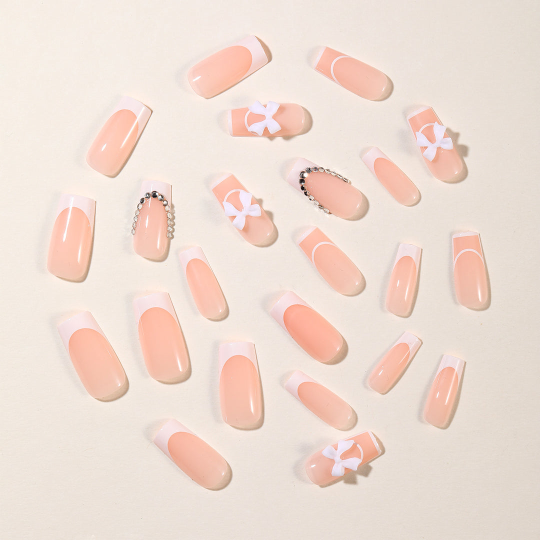 Elegant Floral French Tip Nail Art Extensions Bowlift