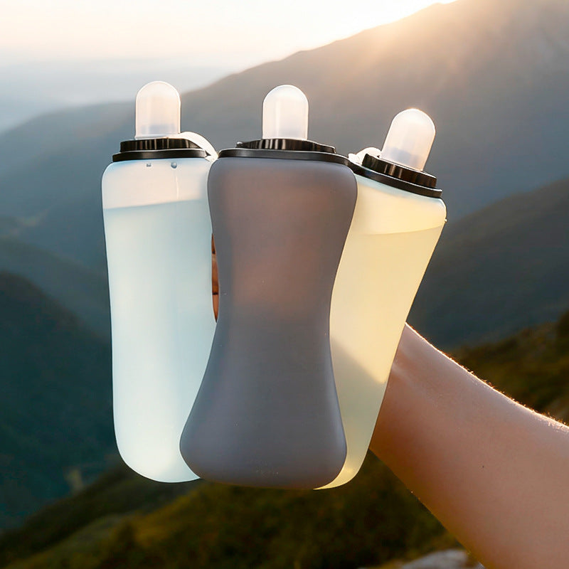 Collapsible Silicone Handheld Running Water Bottle with Soft Nozzle and Elastic Carry Strap Bowlift