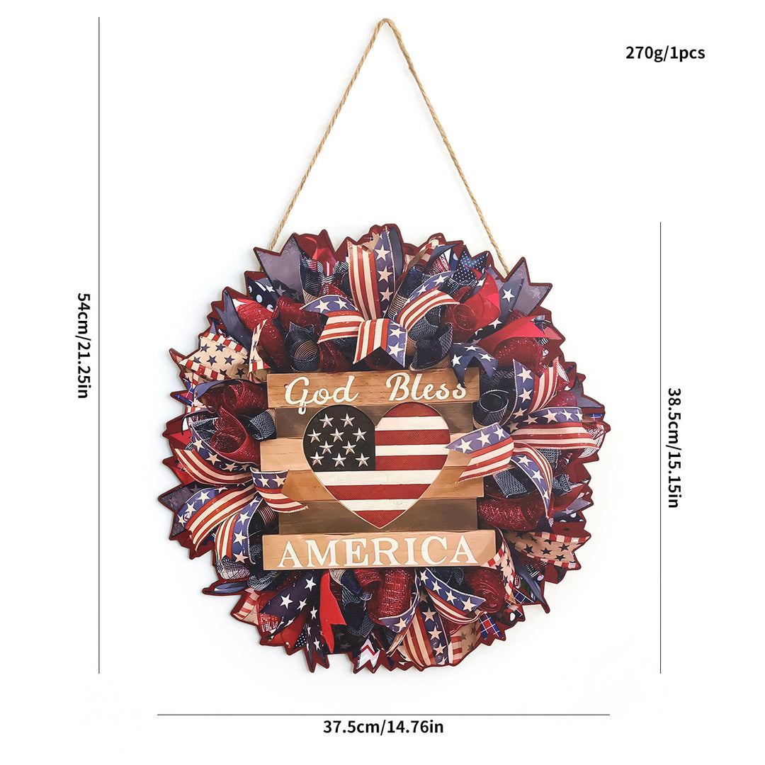 Unisex nan Patriotic Americana Burlap Ribbon Star Door Wreath with Jute Hanger Bowlift