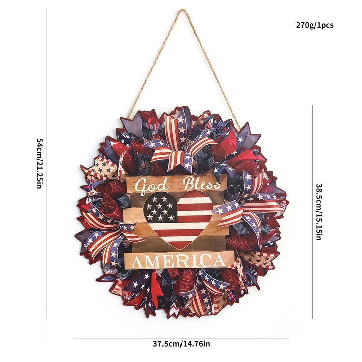 Unisex nan Patriotic Americana Burlap Ribbon Star Door Wreath with Jute Hanger Bowlift