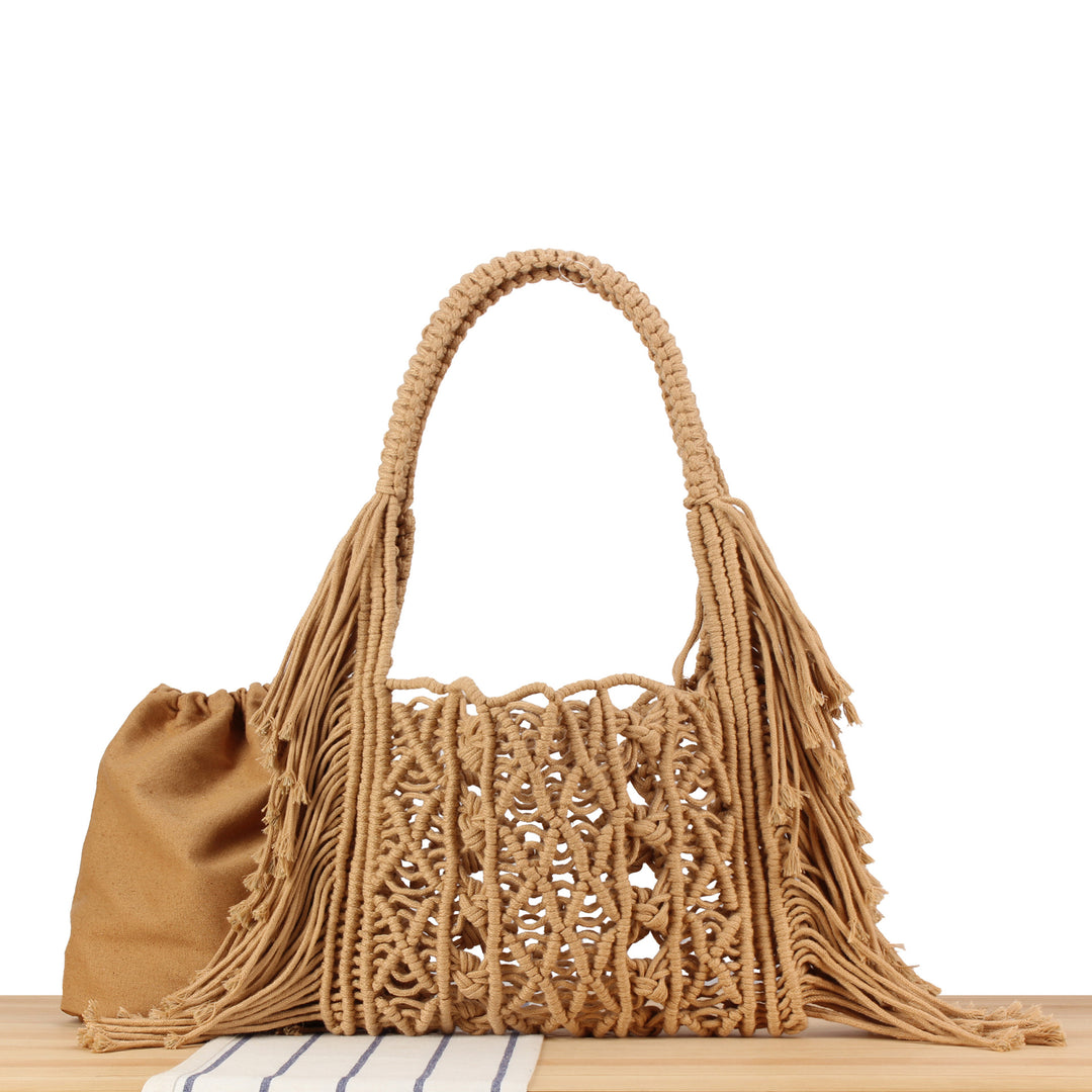 Macrame crossbody bag with fringes and inner pocket Bowlift