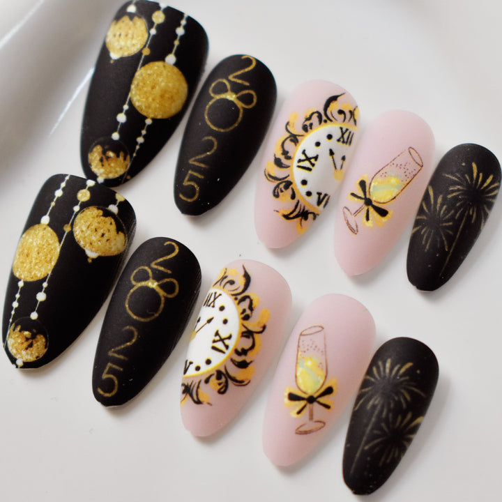 Festive New Year Themed Press-On Nail Art Bowlift