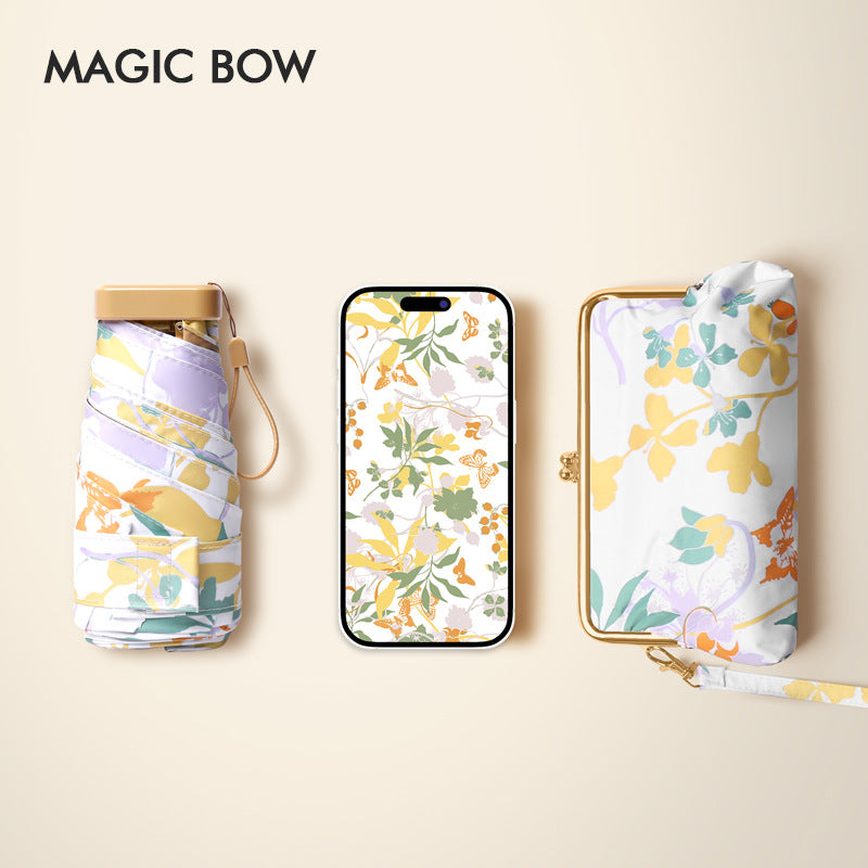 Ladies floral folding umbrella with innovative carrying bag Bowlift
