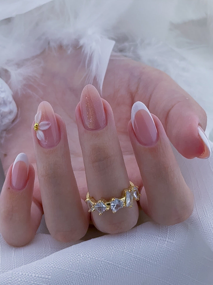 Artistic Floral Press-On Nails Set with Elegant Detailing Bowlift