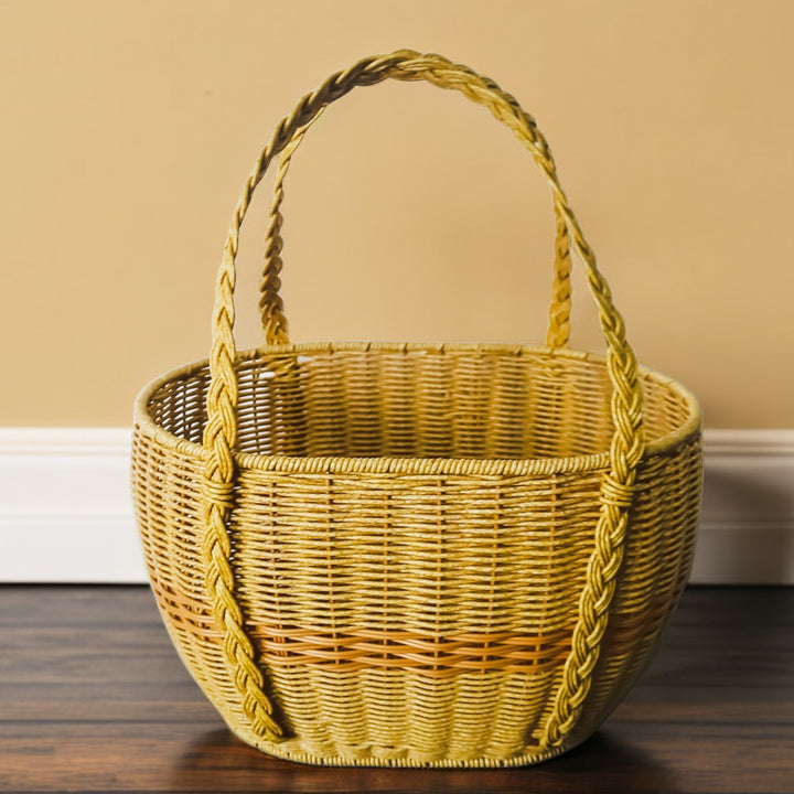 Ladies Handwoven Rattan Basket with Double Handle Bowlift