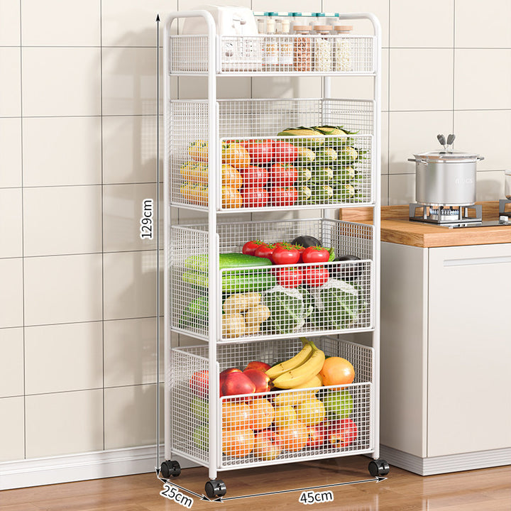 Rolling Kitchen Storage Organizer with Adjustable Mesh Baskets Bowlift