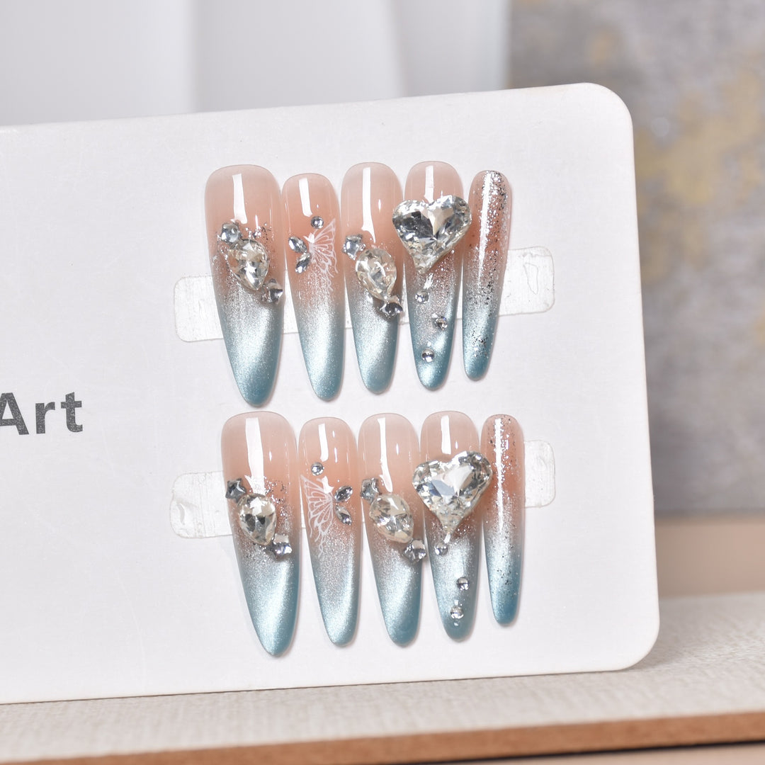 Artistic Crystal-Embellished Press-On Nail Art Bowlift