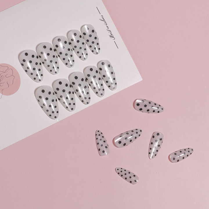 Artistic Press-On Nail Set with Polka Dot Design Bowlift