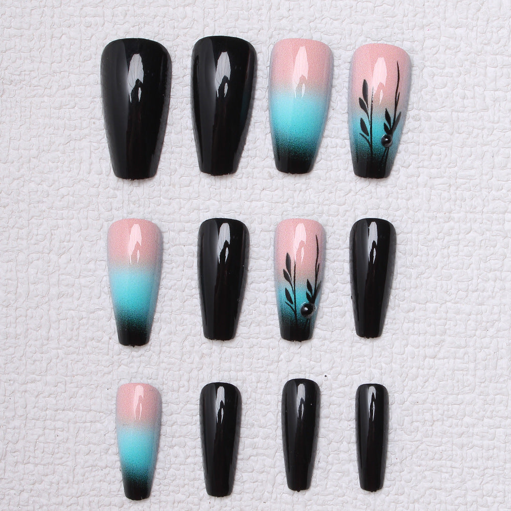Ombre Press-On Nail Art with Floral Design Bowlift