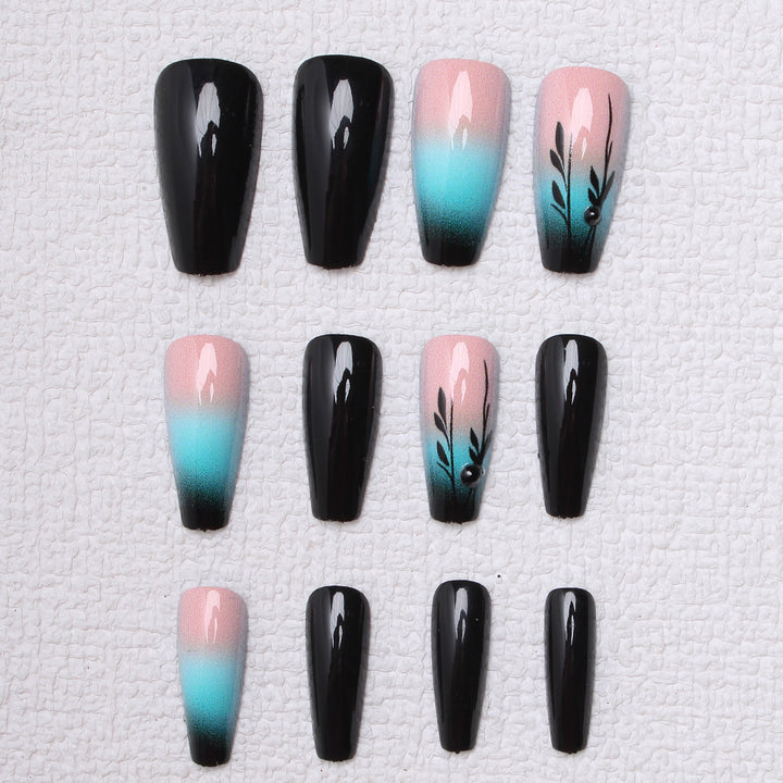 Ombre Press-On Nail Art with Floral Design Bowlift