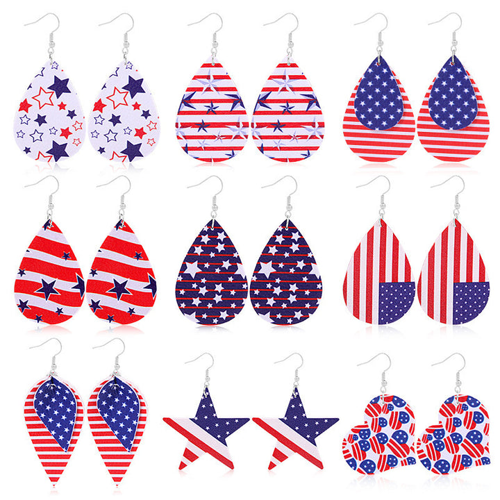 Women's lightweight drop earrings with stars-and-stripes design made of vegan leather Bowlift