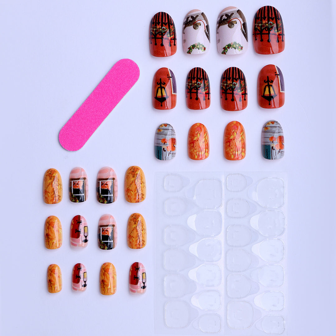 Artificial Nails in Creative Autumn Design Bowlift