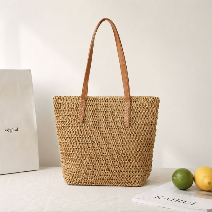 Handmade basket bag with elegant leather handle Bowlift