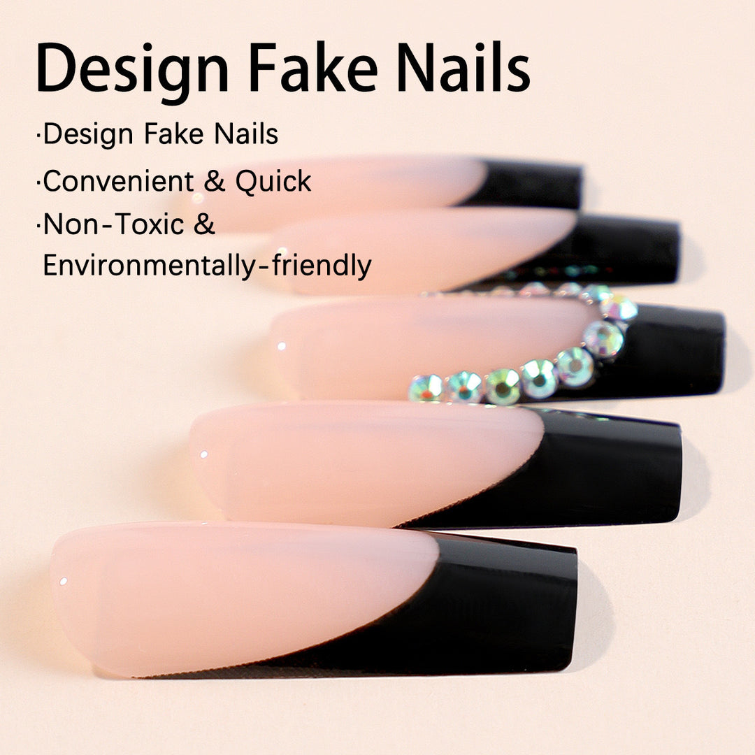 Artificial nail set with elegant rhinestone decorations and stylish high-gloss finish Bowlift
