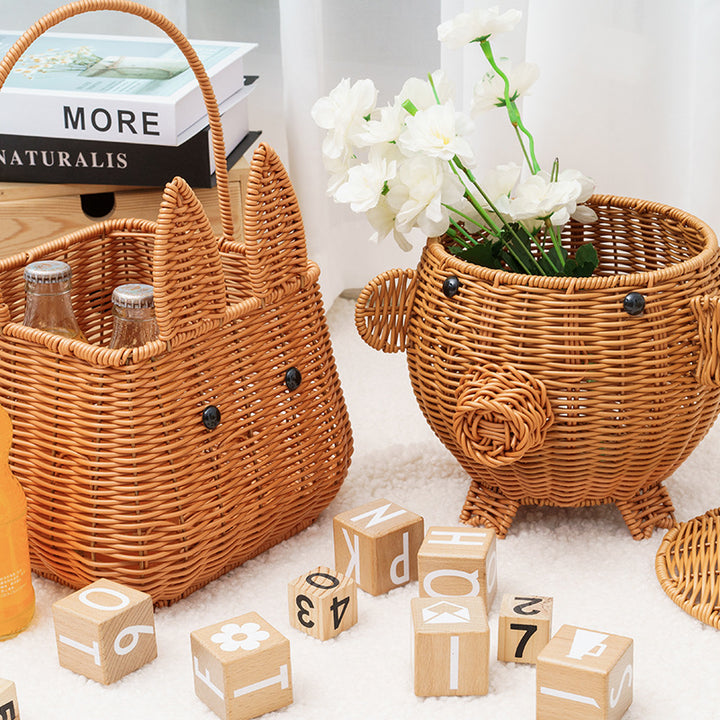 Decorative Animal-Shaped Woven Storage Basket Bowlift