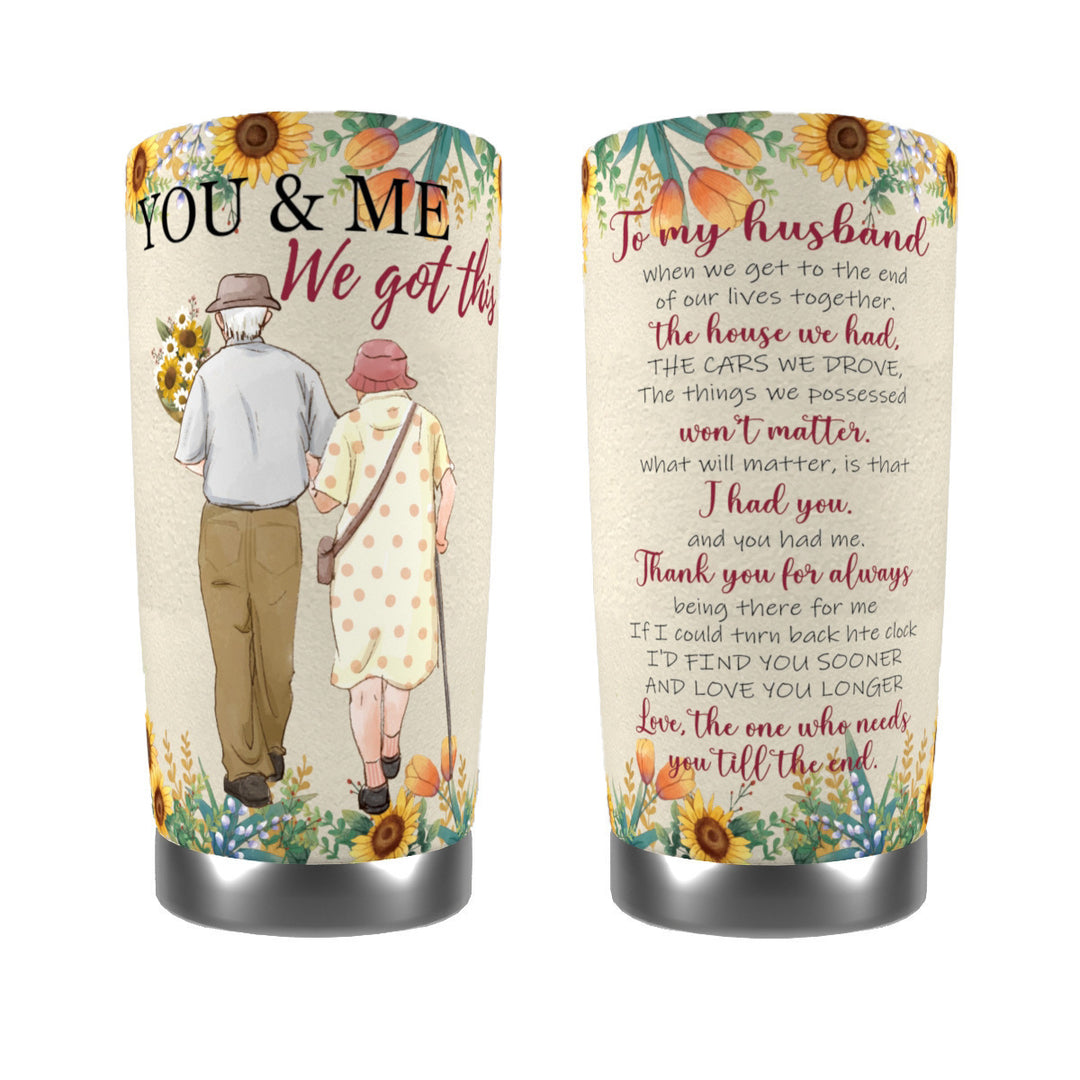 Insulated Stainless Steel Travel Tumbler With Heartfelt Poem And Illustrated Elderly Couple Design