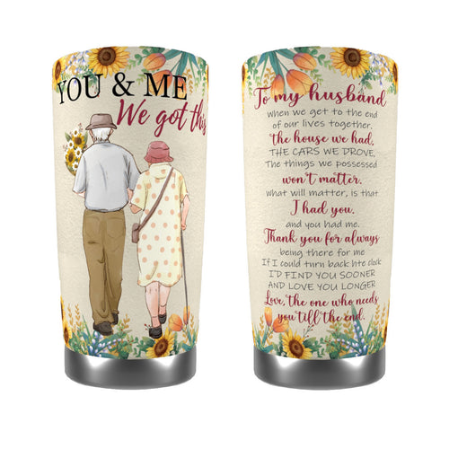 Insulated Stainless Steel Travel Tumbler With Heartfelt Poem And Illustrated Elderly Couple Design