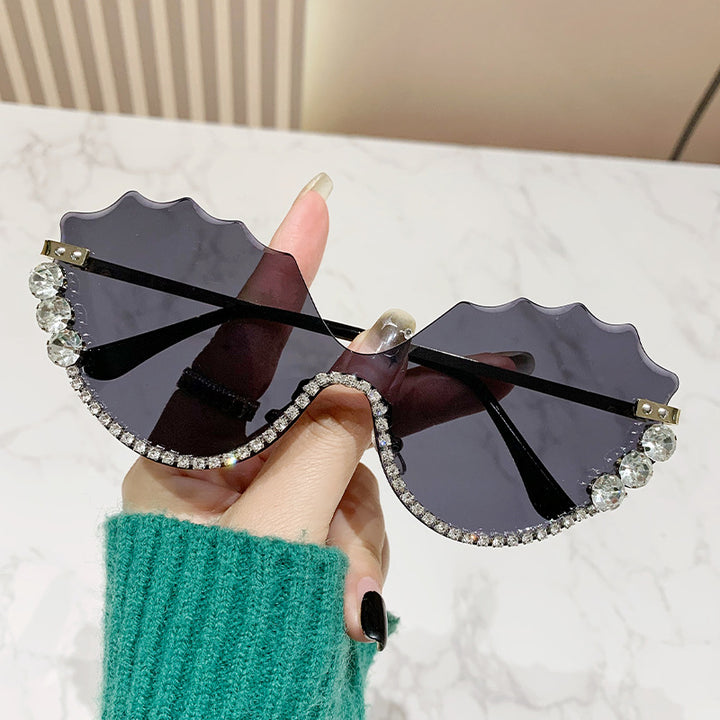 Luxury Rhinestone-Embellished Shield Sunglasses
