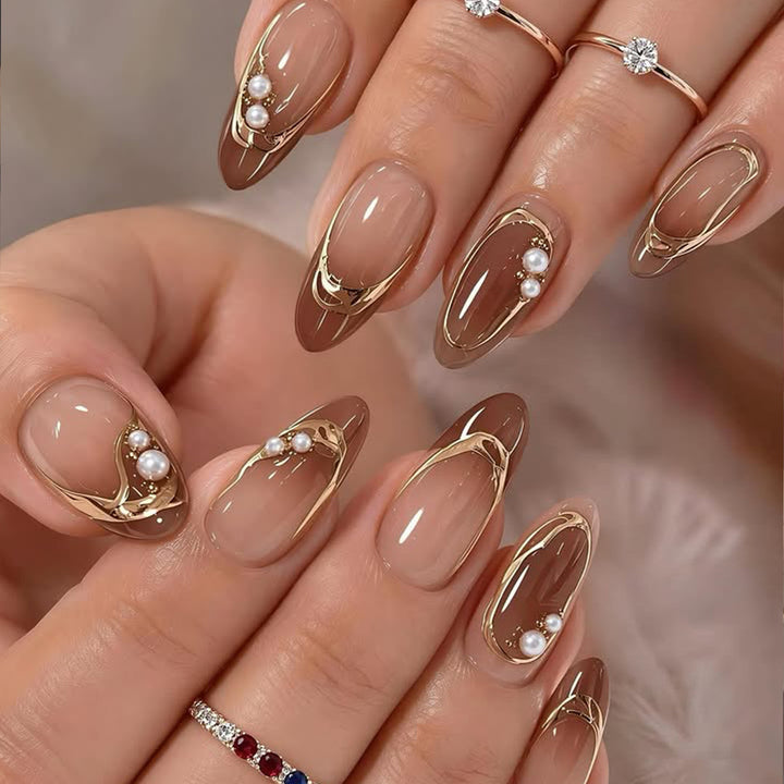 Elegant Pearl-Accent Stiletto Nail Art Extensions Bowlift