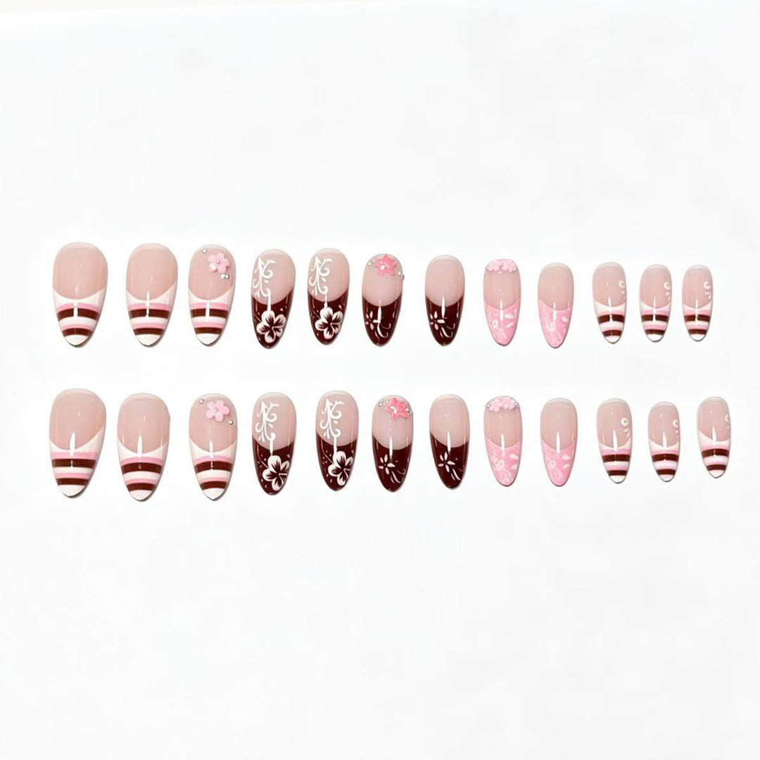 Artistic Floral Press-On Nail Tips Bowlift