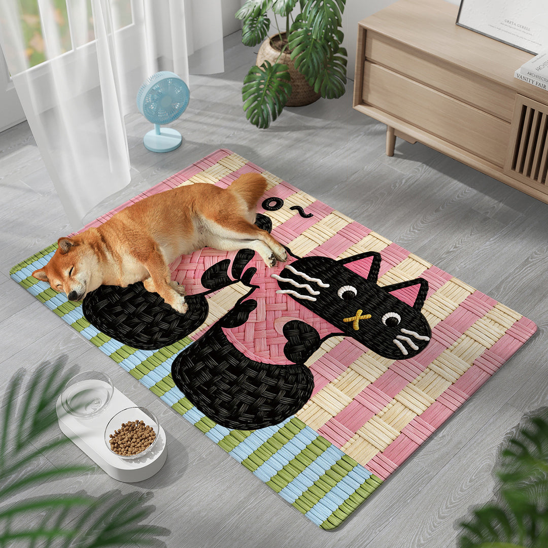 Playful Cat-Themed Pet Comfort Mat Bowlift