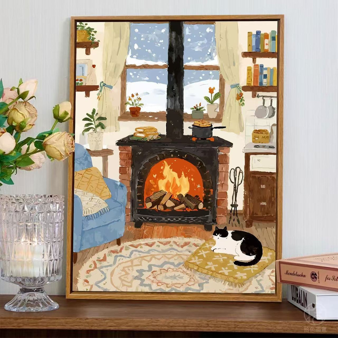 Cozy Fireplace Scene Wall Art Bowlift
