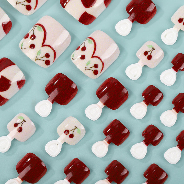 Artificial nails with fresh cherry design Bowlift
